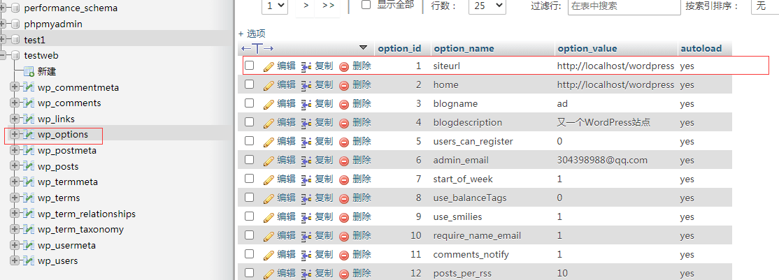 浏览wp选项表