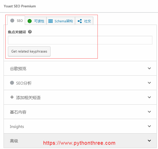 Yoast SEO Meta box(元盒)介绍