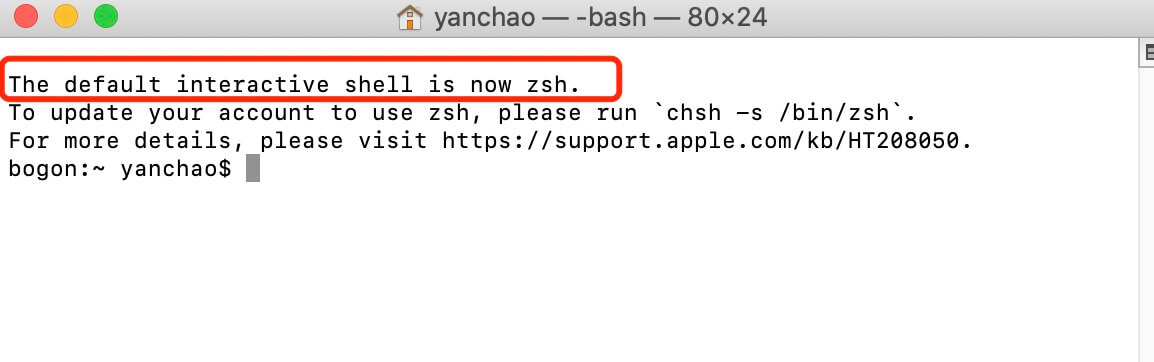 MacOS终端提示: The default interactive shell is now zsh