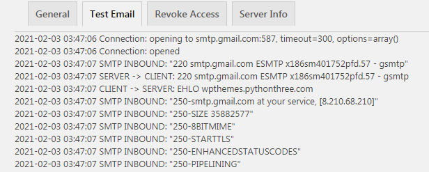 Gmail SMTP插件测试邮件日志