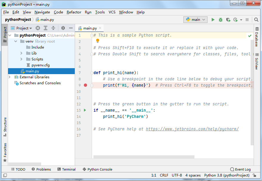 Pycharm IDE界面