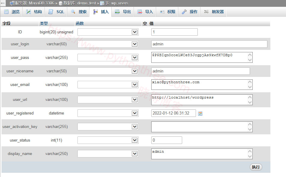 如何通过MySQL数据库添加新的WordPress用户 - 晓得博客 WordPress数据库wp_users表详情