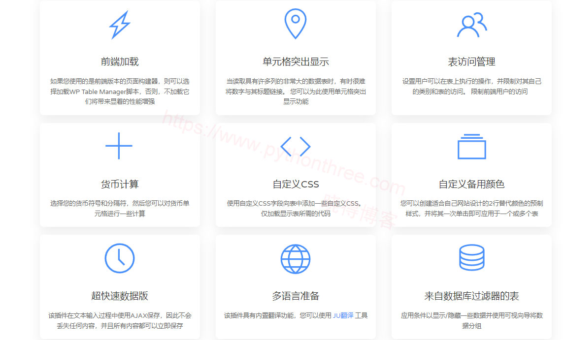 WP Table Manager插件功能特点