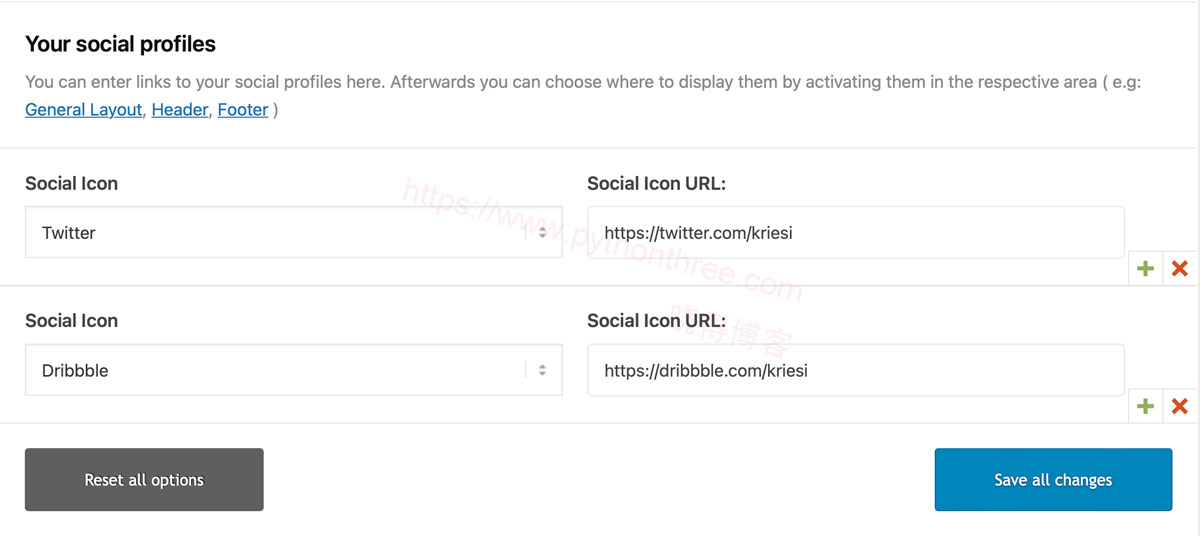 Enfold主题Social profiles社交媒体设置 - 晓得博客 Social-profiles社交媒体设置