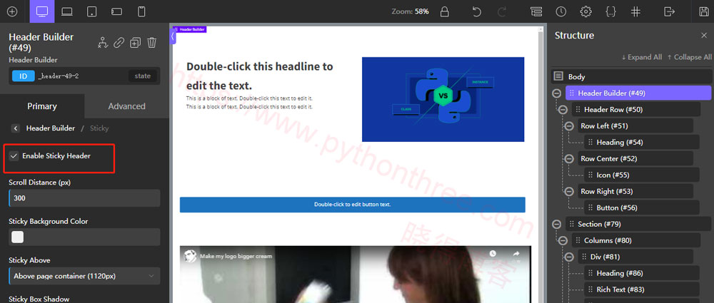 Oxygen Builder Header Builder标题生成器 - 晓得博客 Header-Builder粘性标题
