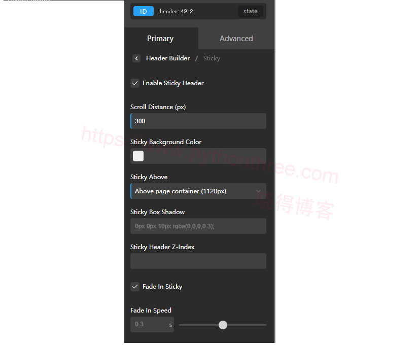 Oxygen Builder Header Builder标题生成器 - 晓得博客 粘性标题的配置选项