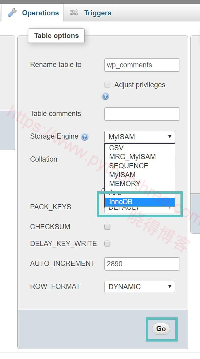 WordPress数据库表从MyISAM转换为InnoDB - 晓得博客 使用PHPMyAdmin从MyISAM迁移到InnoDB