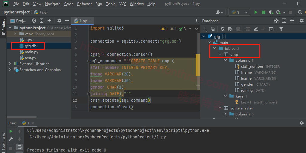 执行SQLite3查询创建表