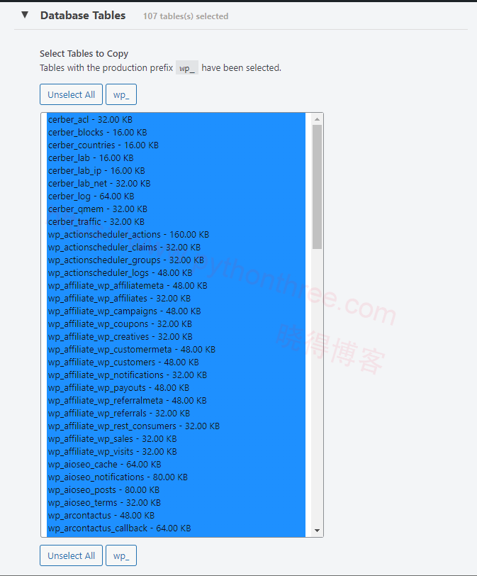 Database Tables数据库表