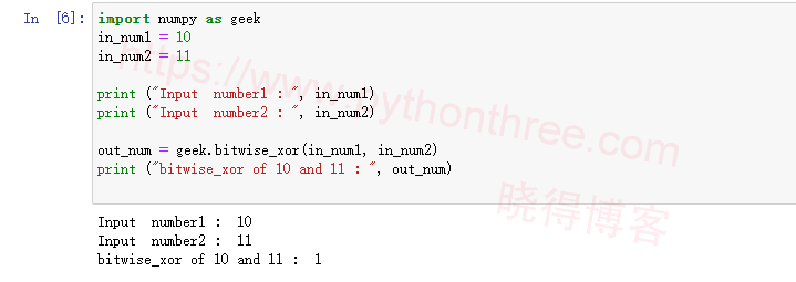 NumPy二元运算符按位异或