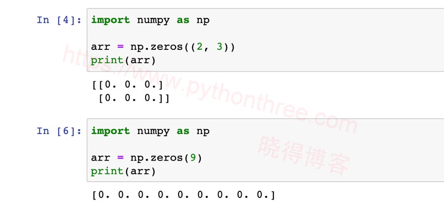 Python中使用Numpy创建含零的Numpy数组 - 晓得博客 使用numpy.zeros创建数组