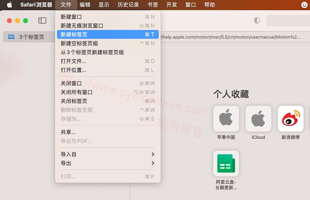 在 Safari Mac 中打开新标签页