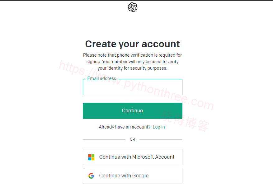选择创建 ChatGPT 账号的方式