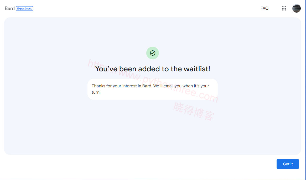 成功加入Google-Bard候补名单