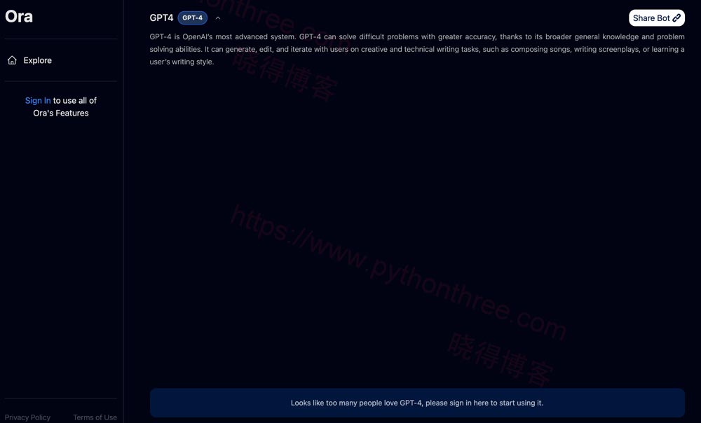 如何使用GPT-4(100%可用免费) - 晓得博客 在Ora.sh上免费使用GPT-4