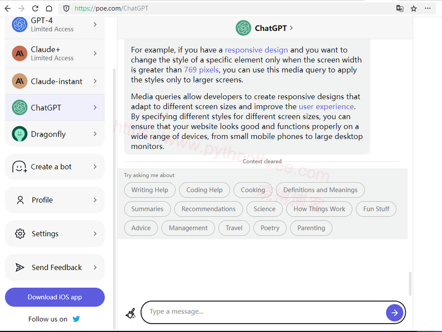 如何在手机上使用ChatGPT - 晓得博客 在Quora Poe AI App使用