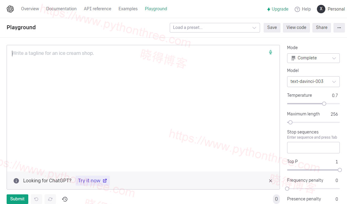 如何使用OpenAI Playground - 晓得博客 OpenAI-Playground界面
