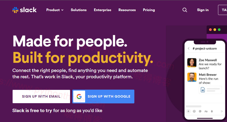 使用Google电子邮件创建Slack帐户