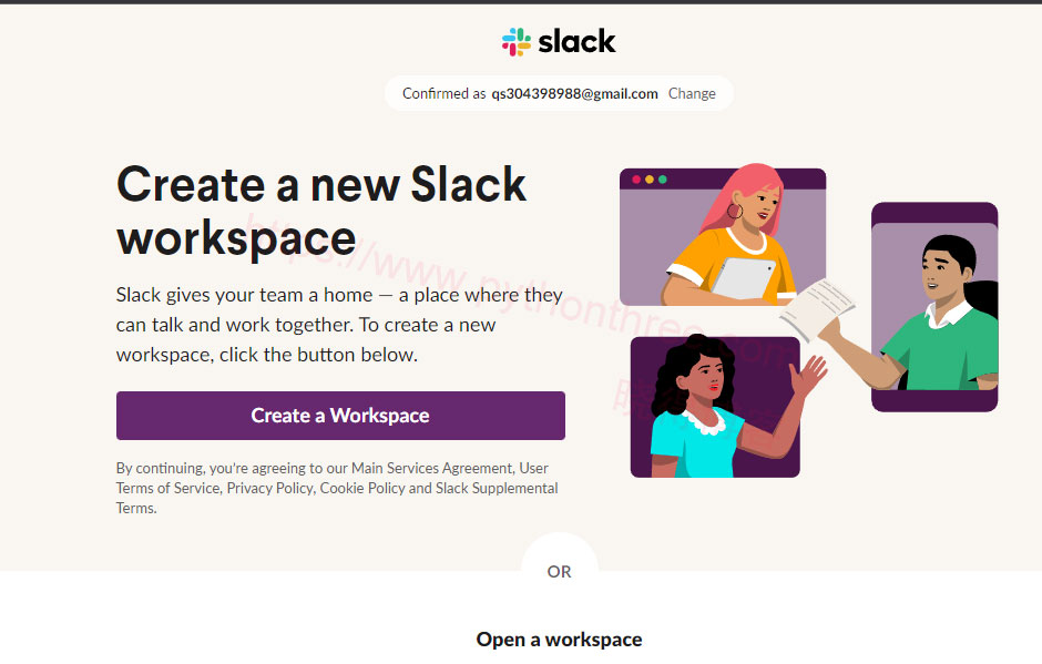 Slack点击创建Workspace