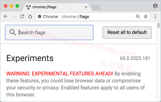 重置Chrome中的实验性功能