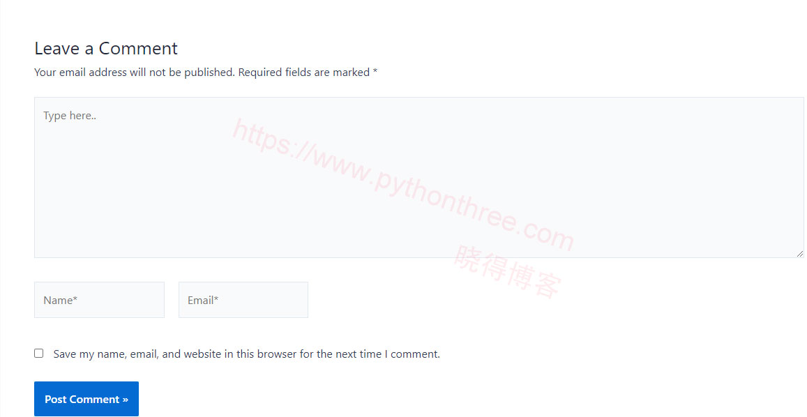 如何从Astra主题评论表单中删除URL字段 - 晓得博客 Astra主题评论表单中删除URL字段效果