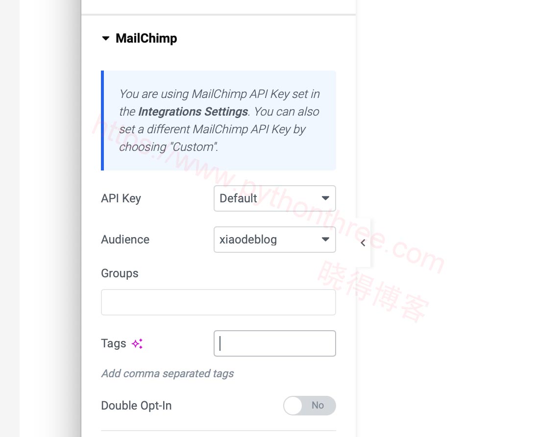 如何将Elementor Form连接到Mailchimp - 晓得博客 选择MailChimp帐户现有受众