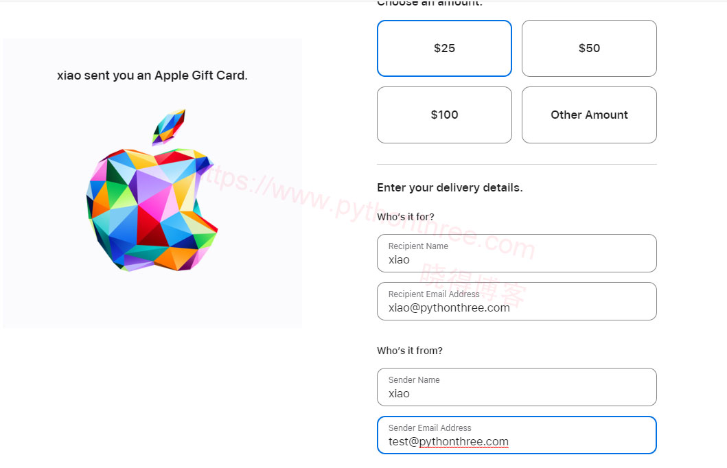 选择需要的Apple-Gift-Card金额