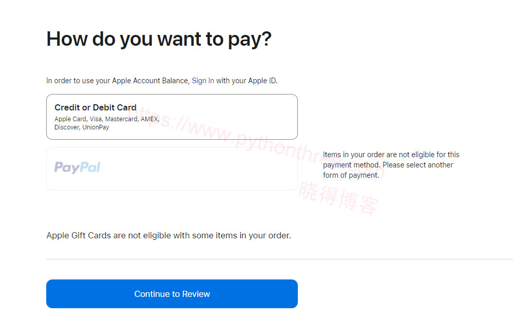 Apple-Gift-Card付款信息填写