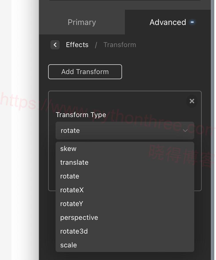 Oxygen Builder页面构建器Effects动画效果 - 晓得博客 TRANSFORM转换