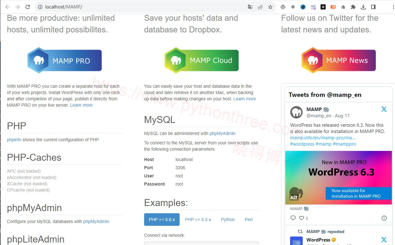 使用MAMP在Windows本地安装WordPress - 晓得博客 找到MySQL连接的详细信息
