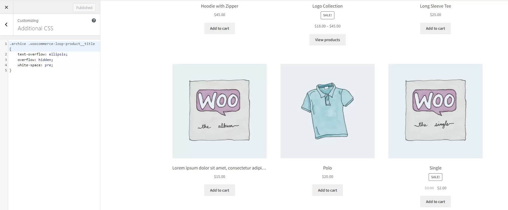 如何缩短WooCommerce产品标题 3 使用CSS将所有WooCommerce产品标题限制为一行