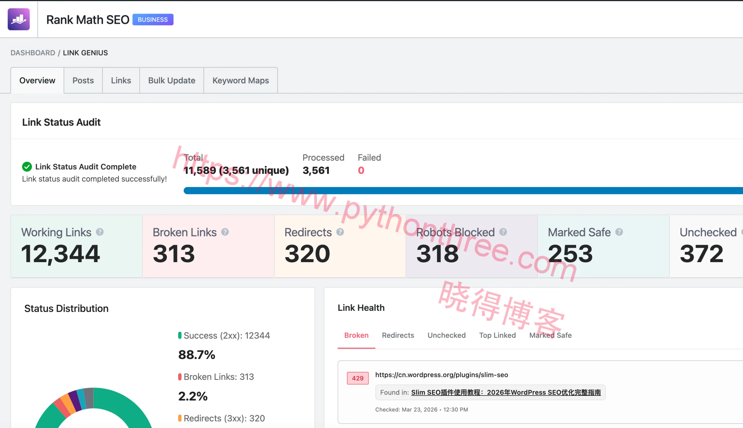 rank math seo插件Link Genius overview